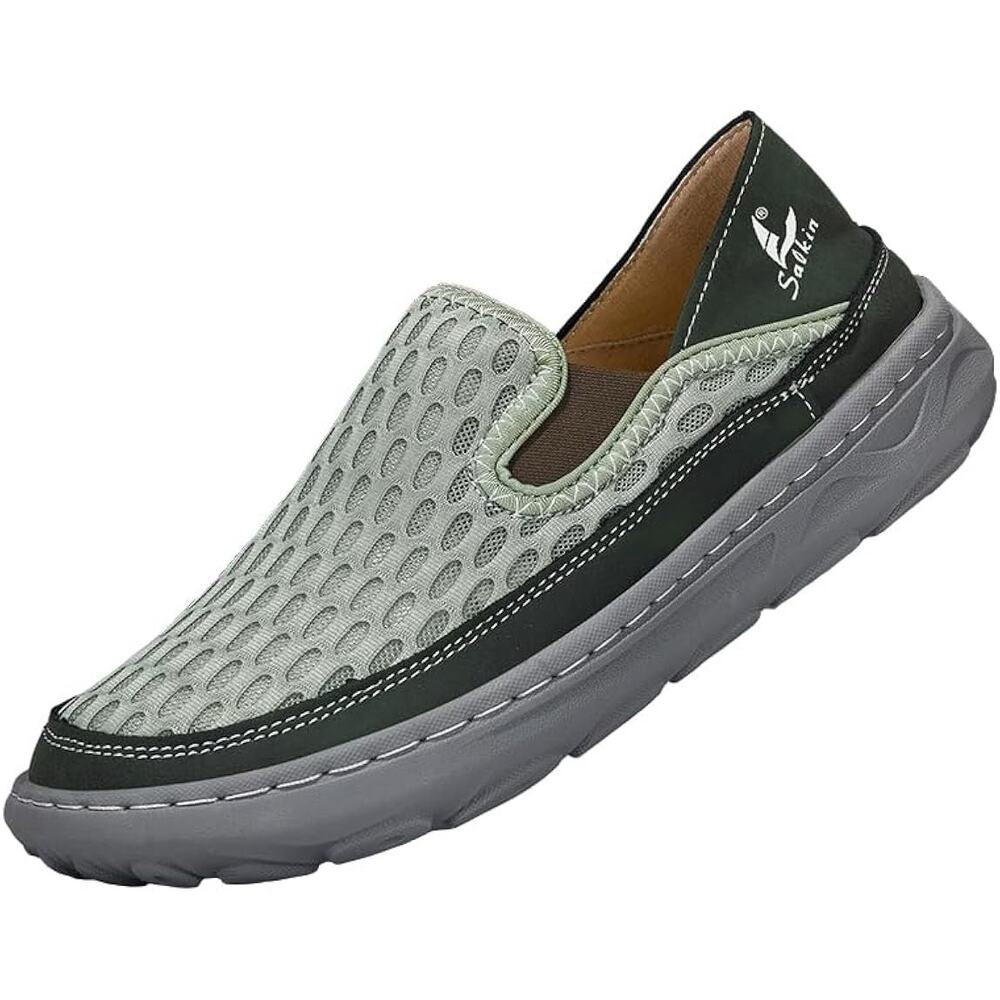 Salkin 8 Casual Slip-On Loafers Green Breathable Mesh Lightweight Grey EVA Sole